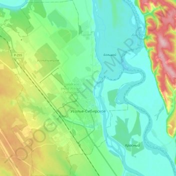 Usolye-Sibirskoye topographic map, elevation, terrain