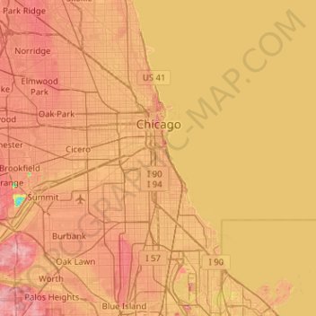 Chicago topographic map, elevation, terrain