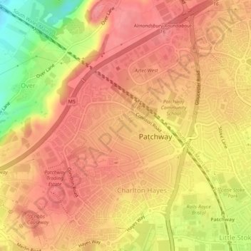 Patchway topographic map, elevation, terrain