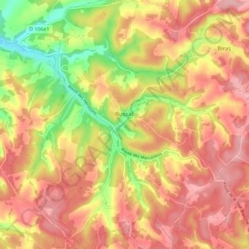 Bussac topographic map, elevation, terrain
