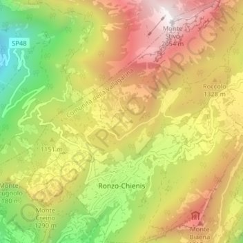 Ronzo-Chienis topographic map, elevation, terrain