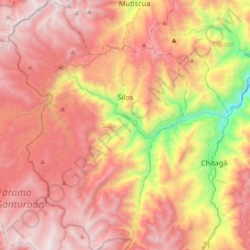 Silos topographic map, elevation, terrain
