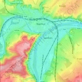 Namur topographic map, elevation, terrain