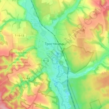 Trostianets topographic map, elevation, terrain