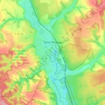 Тростянец topographic map, elevation, terrain