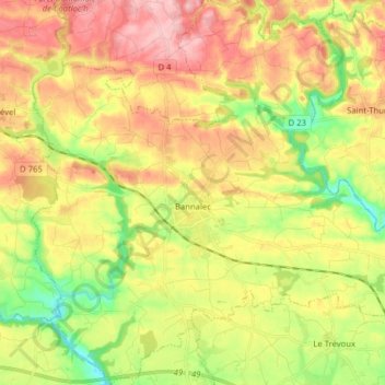 Bannalec topographic map, elevation, terrain