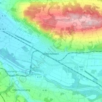 Weinfelden topographic map, elevation, terrain