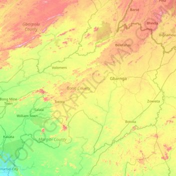 Bong County topographic map, elevation, terrain