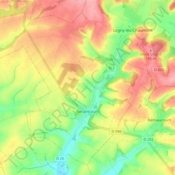 Seraincourt topographic map, elevation, terrain