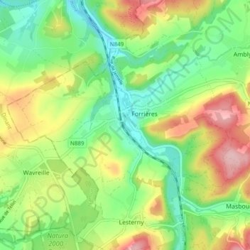 Forrières topographic map, elevation, terrain