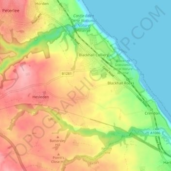 Monk Hesleden topographic map, elevation, terrain