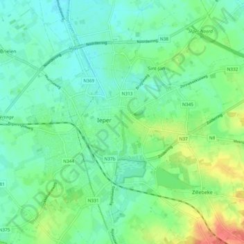 Ypres topographic map, elevation, terrain