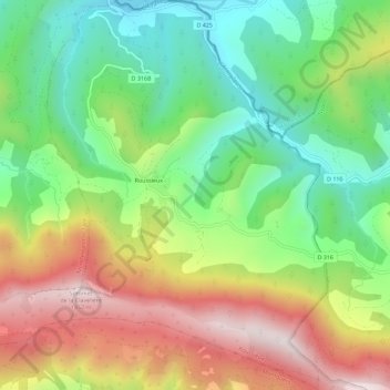 Roussieux topographic map, elevation, terrain