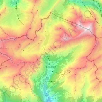 Leukerbad topographic map, elevation, terrain