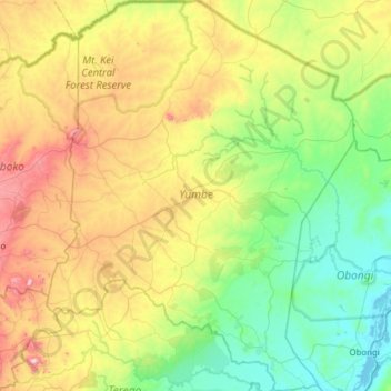 Yumbe topographic map, elevation, terrain
