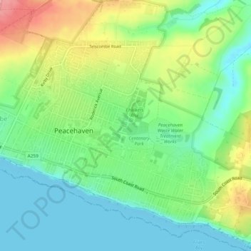 Peacehaven topographic map, elevation, terrain