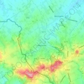 Westouter topographic map, elevation, terrain