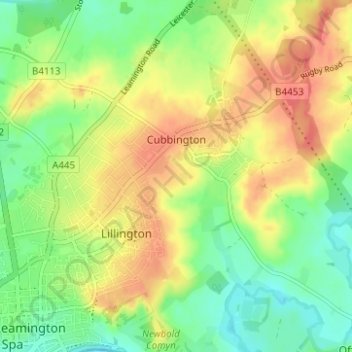 Cubbington topographic map, elevation, terrain