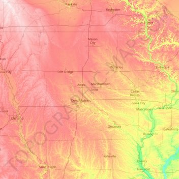 Iowa topographic map, elevation, terrain