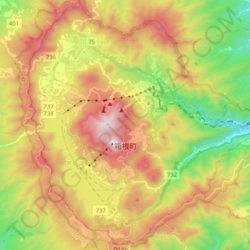 Hakone topographic map, elevation, terrain