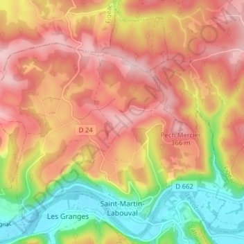 Saint-Martin-Labouval topographic map, elevation, terrain