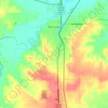 Fort Scott topographic map, elevation, terrain