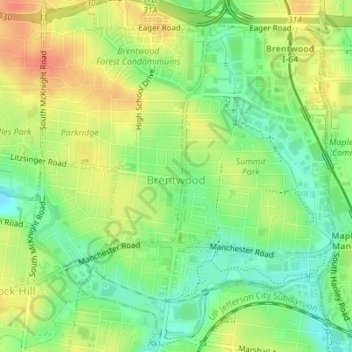 Brentwood topographic map, elevation, terrain