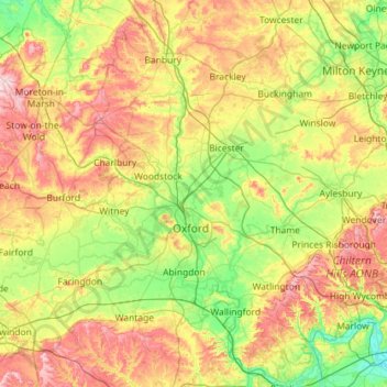 Oxfordshire topographic map, elevation, terrain