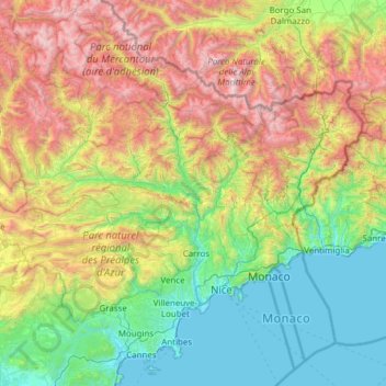 Alpes-Maritimes topographic map, elevation, terrain
