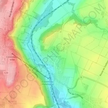 Penthalaz topographic map, elevation, terrain