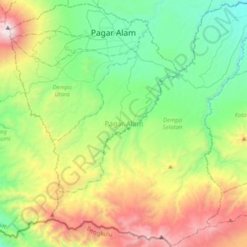 Pagar Alam topographic map, elevation, terrain