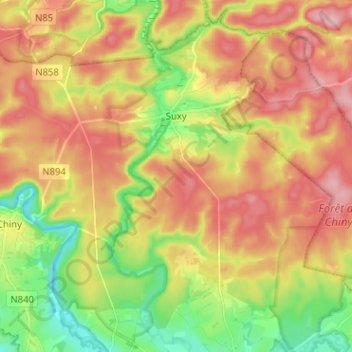 Suxy topographic map, elevation, terrain