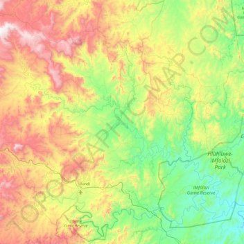 Black Mfolozi River topographic map, elevation, terrain