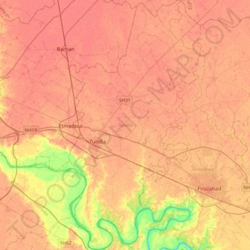 Tundla topographic map, elevation, terrain