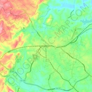 Toccoa topographic map, elevation, terrain
