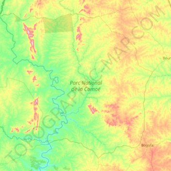 Parc National de la Comoé topographic map, elevation, terrain