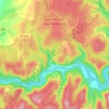 Saint-Privat-de-Champclos topographic map, elevation, terrain