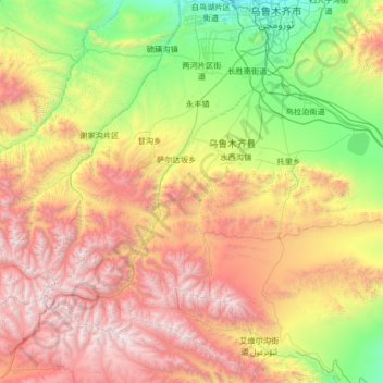 乌鲁木齐县 topographic map, elevation, terrain