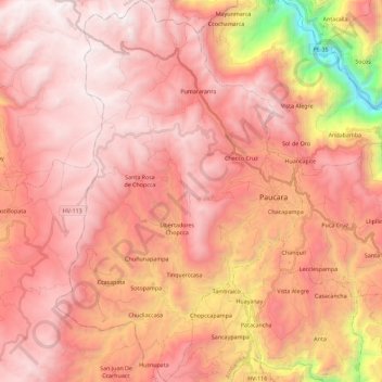 Paucará topographic map, elevation, terrain