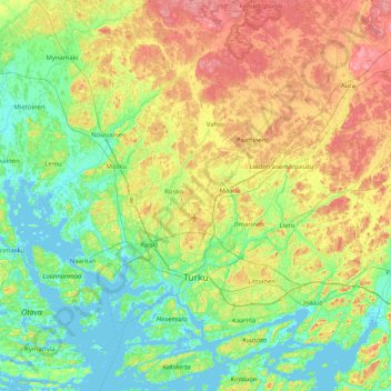 Turku topographic map, elevation, terrain