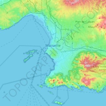 Marsiglia topographic map, elevation, terrain