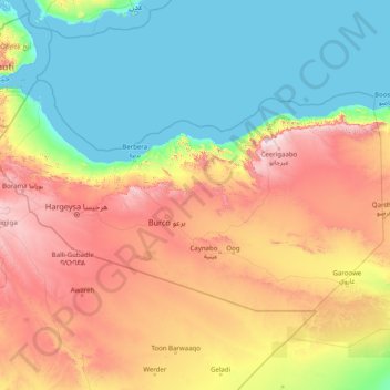 Somaliland topographic map, elevation, terrain