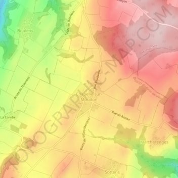 Chapelle-sur-Moudon topographic map, elevation, terrain
