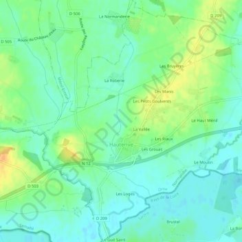 Hauterive topographic map, elevation, terrain