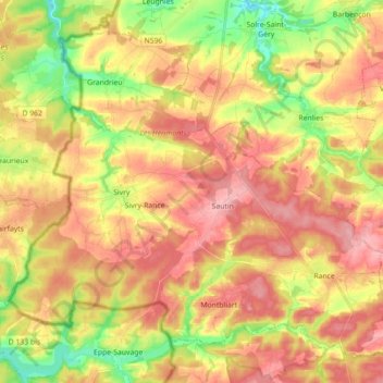 Sivry-Rance topographic map, elevation, terrain