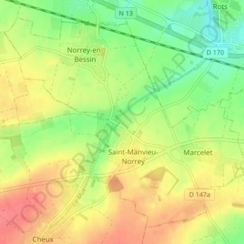 Saint-Manvieu-Norrey topographic map, elevation, terrain