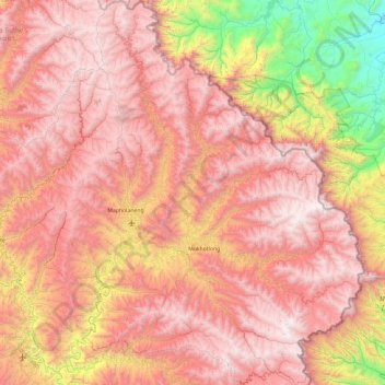 Mokhotlong District topographic map, elevation, terrain