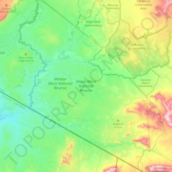 Masai Mara National Reserve topographic map, elevation, terrain