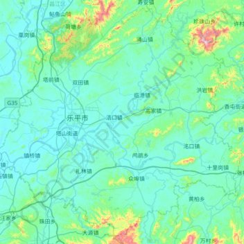 Leping topographic map, elevation, terrain