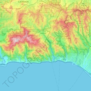 Topanga topographic map, elevation, terrain
